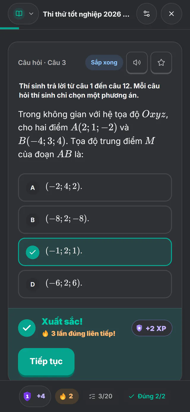 Màn hình Học từng câu của Học nè, câu vừa trả lời đúng