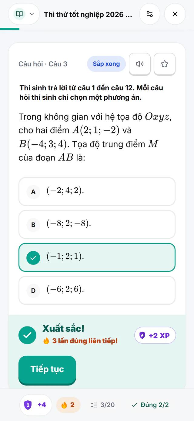 Màn hình Học từng câu của Học nè, câu vừa trả lời đúng